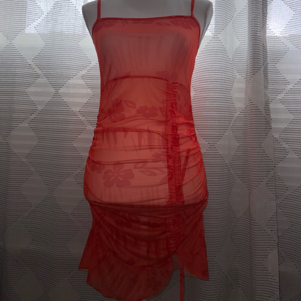 SHEIN Red Floral Sheer Chemise